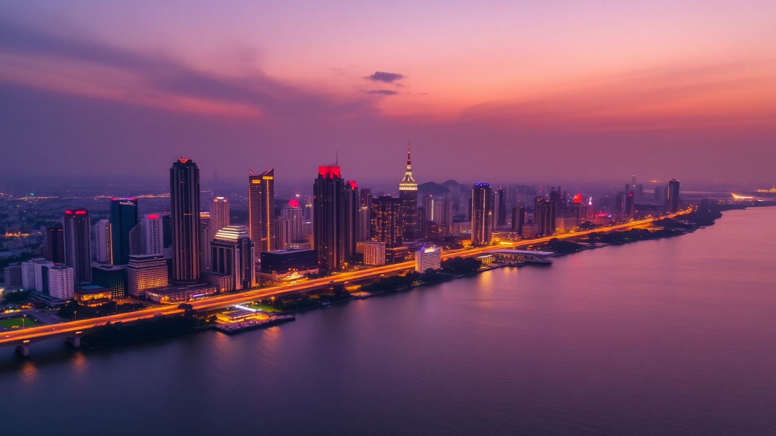 City skyline at dusk